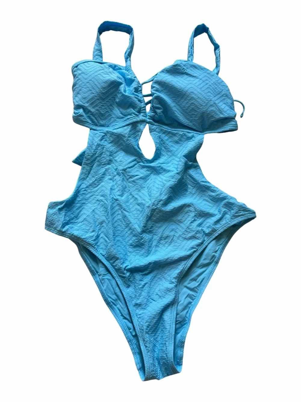 Cupshe Bright Blue Textured One-Piece Bikini with Cutout
